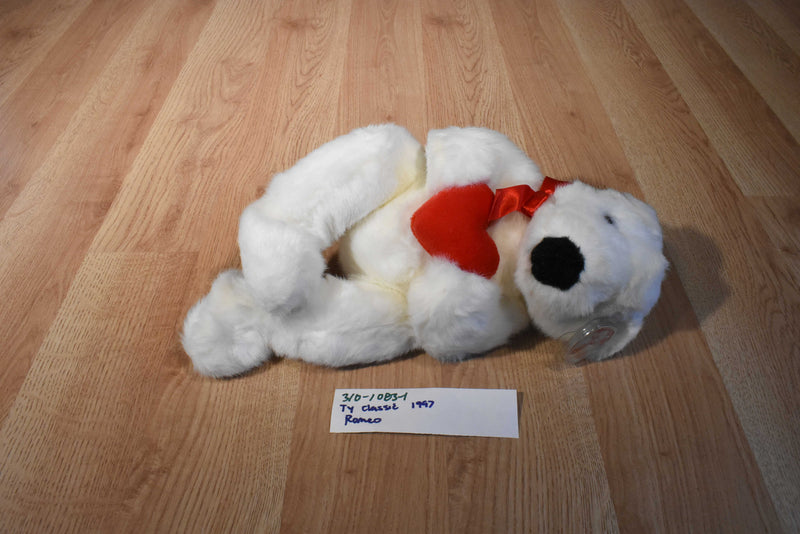 Ty Classic Romeo the White Bear with Red Heart 1997 Beanbag Plush