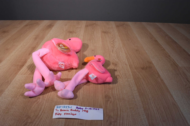 Ty Beanie Buddy 1998 and Baby 1995 Pinky Flamingos Beanbag Plushes