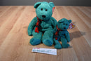 Ty Beanie Buddy 2000 and Baby 1999 Wallace Green Bear Beanbag Plushes