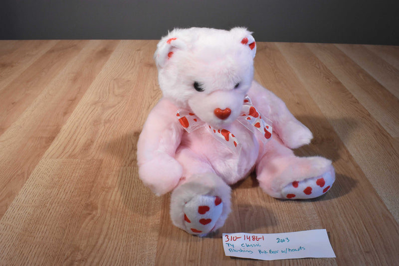 Ty Classic Blushing Pink Teddy Bear with Hearts 2003 Beanbag Plush