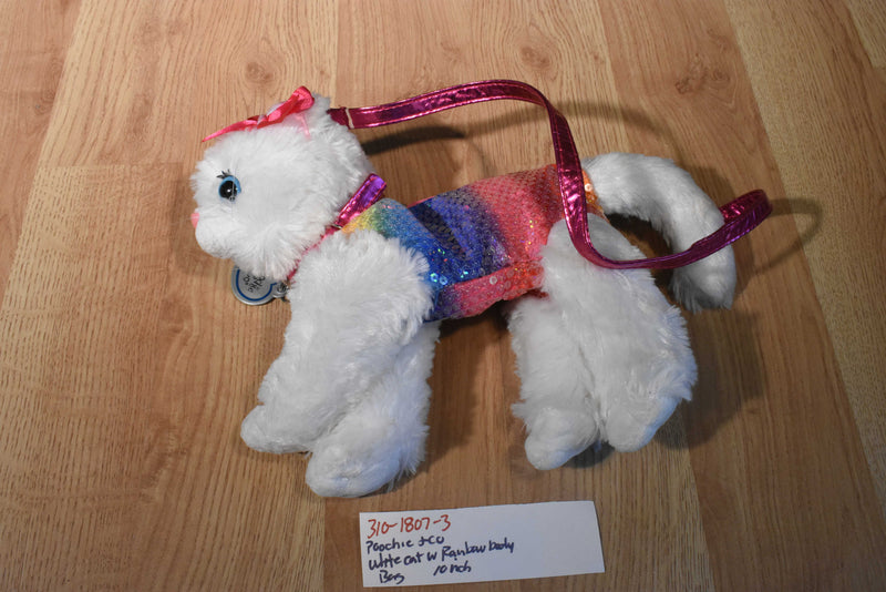 Poochie & Company White Cat With Rainbow Sequin Body Purse Bag