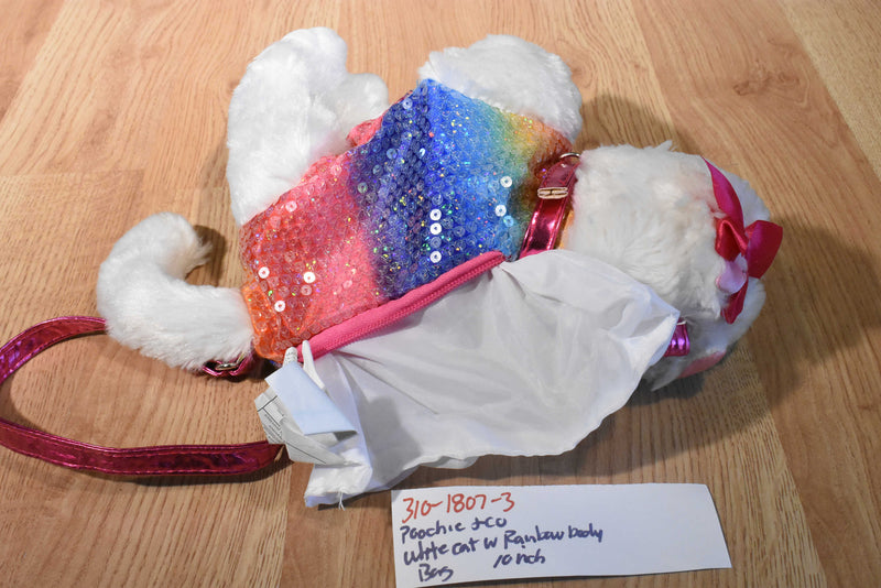 Poochie & Company White Cat With Rainbow Sequin Body Purse Bag