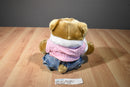 Build a Bear Tan Bear Beanbag Plush Wearing Pink Sweater Denim Skirt