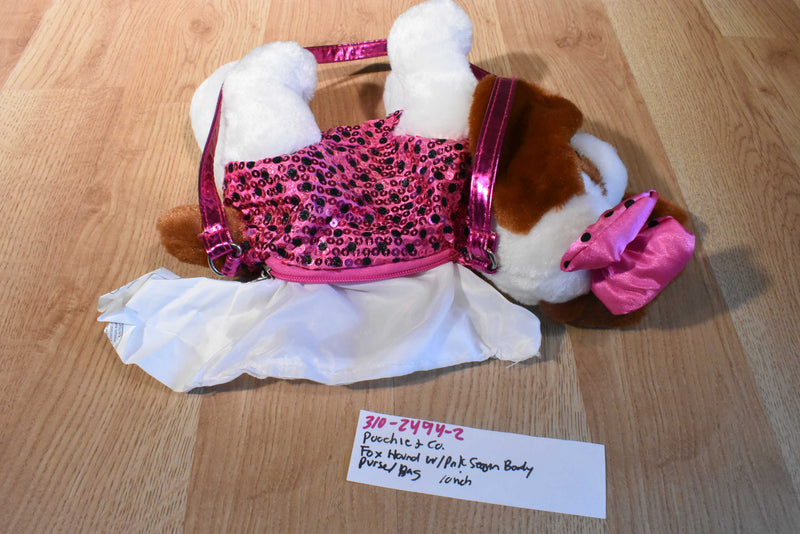 Poochie & Company Fox Hound With Pink Body Purse Bag Plush