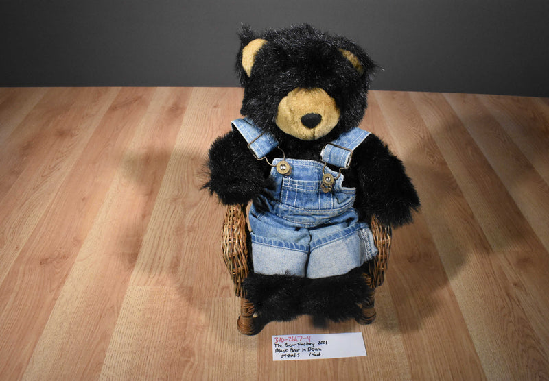 The Bear Factory Black Bear in Blue Denim Overalls 2001 Plush