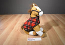 Hugfun Tan, White and Brown Horse Plush With Red Plaid Blanket