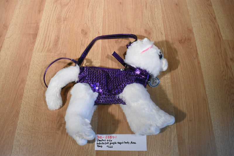 Poochie & Co. White Cat With Purple Sequin Body Purse Bag