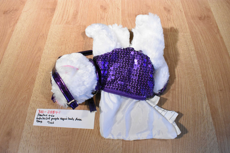 Poochie & Co. White Cat With Purple Sequin Body Purse Bag