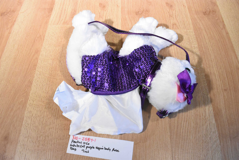 Poochie & Co. White Cat With Purple Sequin Body Purse Bag