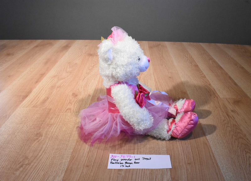 Play Wonder White Ballerina Bear 2011 Beanbag Plush in a Pink Tutu