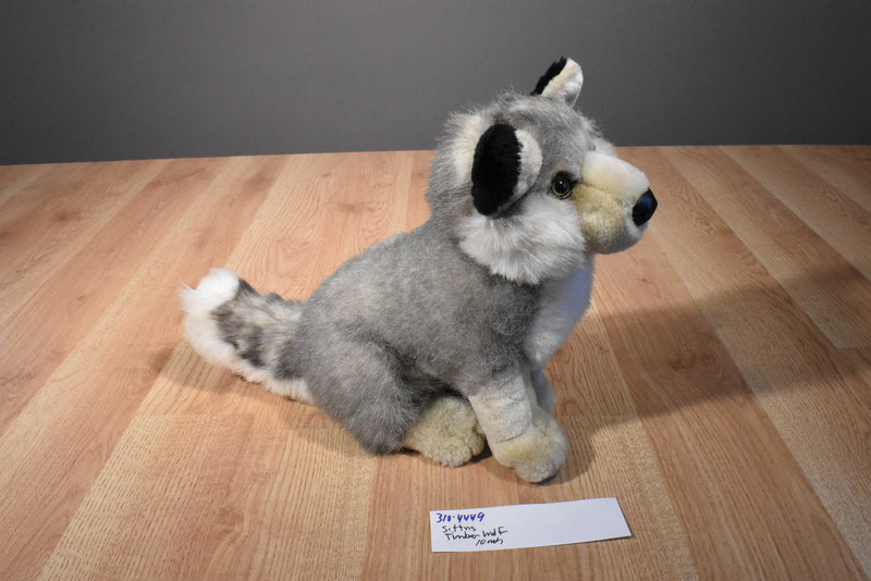 Sitting Grey and White Timber Wolf Plush