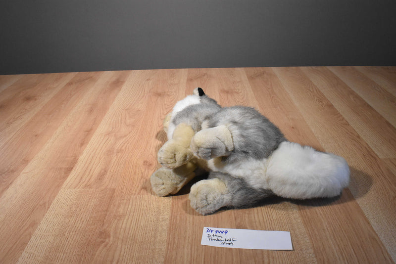 Sitting Grey and White Timber Wolf Plush