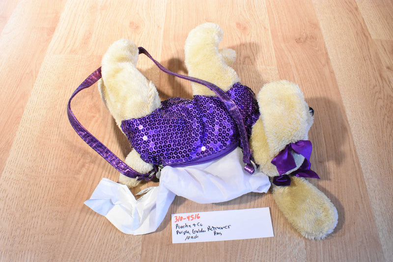 Poochie & Co. Yellow Labrador Retriever With Purple Sequin Body Purse Bag Plush