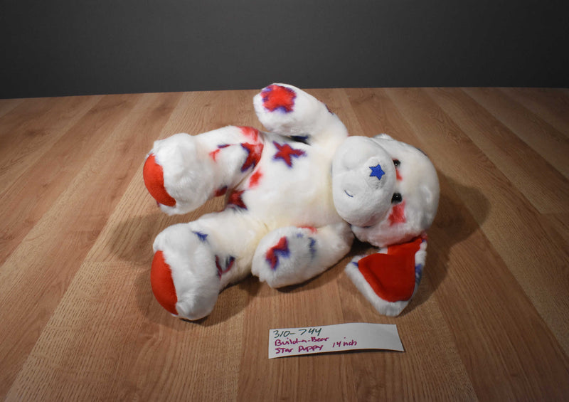 Build a Bear Patriotic White Puppy Dog With Red and Blue Stars Plush