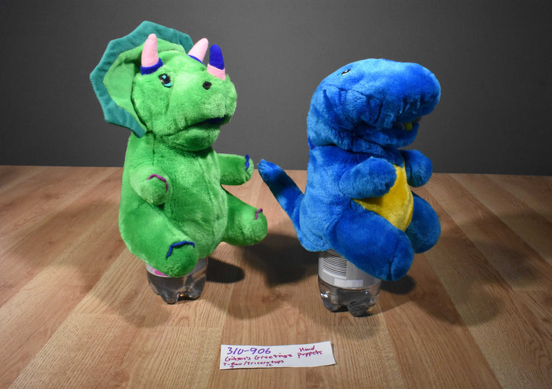 Gibson Greetings Green Triceratops and Blue Brachiosaurus Hand Puppets