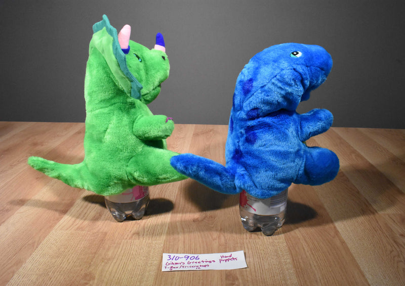 Gibson Greetings Green Triceratops and Blue Brachiosaurus Hand Puppets