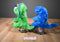 Gibson Greetings Green Triceratops and Blue Brachiosaurus Hand Puppets