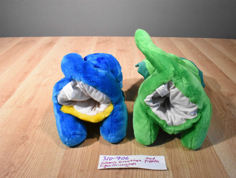 Gibson Greetings Green Triceratops and Blue Brachiosaurus Hand Puppets