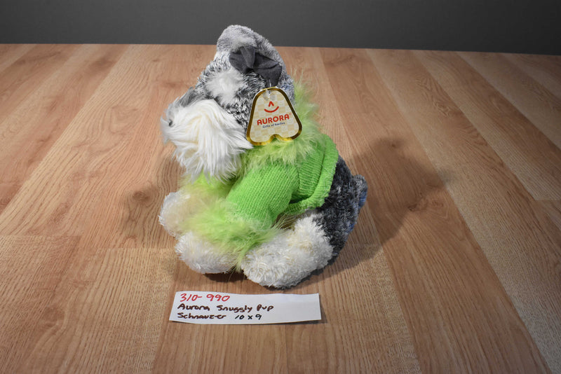 Aurora Snuggly Pup Schnauzer With Green Sweater Beanbag Plush