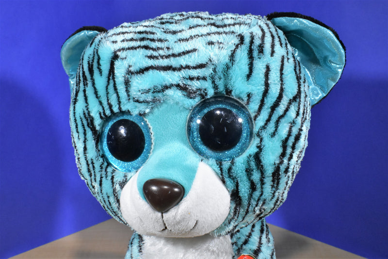 Ty Beanie Boos Tess Blue and White Large Tiger 2016 Beanbag Plush