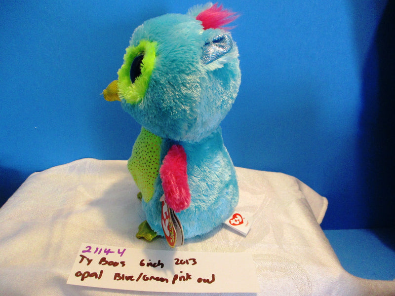 Ty Beanie Boos Opal the Blue Green Pink Gold Owl 2013 Beanbag Plush