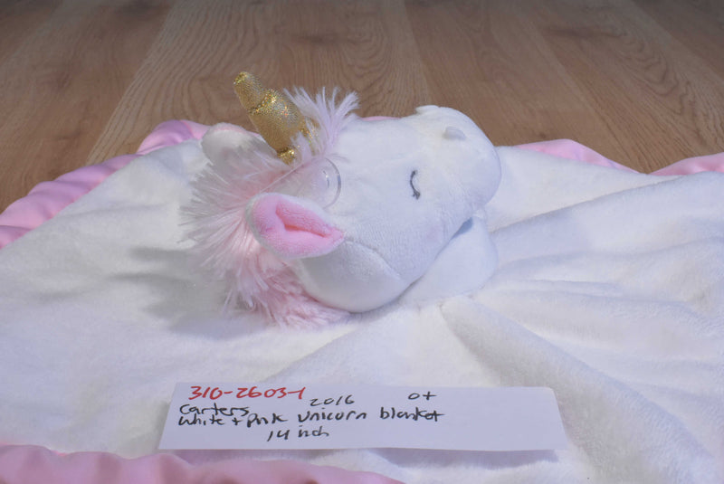 Carter's White and Pink Unicorn 2016 Security Blanket Plush