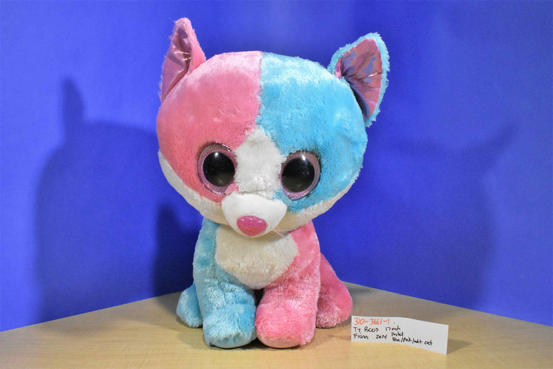 Ty Beanie Boos Fiona Pastel Blue Pink White Cat 2014 Beanbag Plush