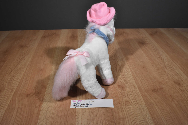 Hugfun White and Pink Horse Pony Wearing Pink Cowboy Hat Plush