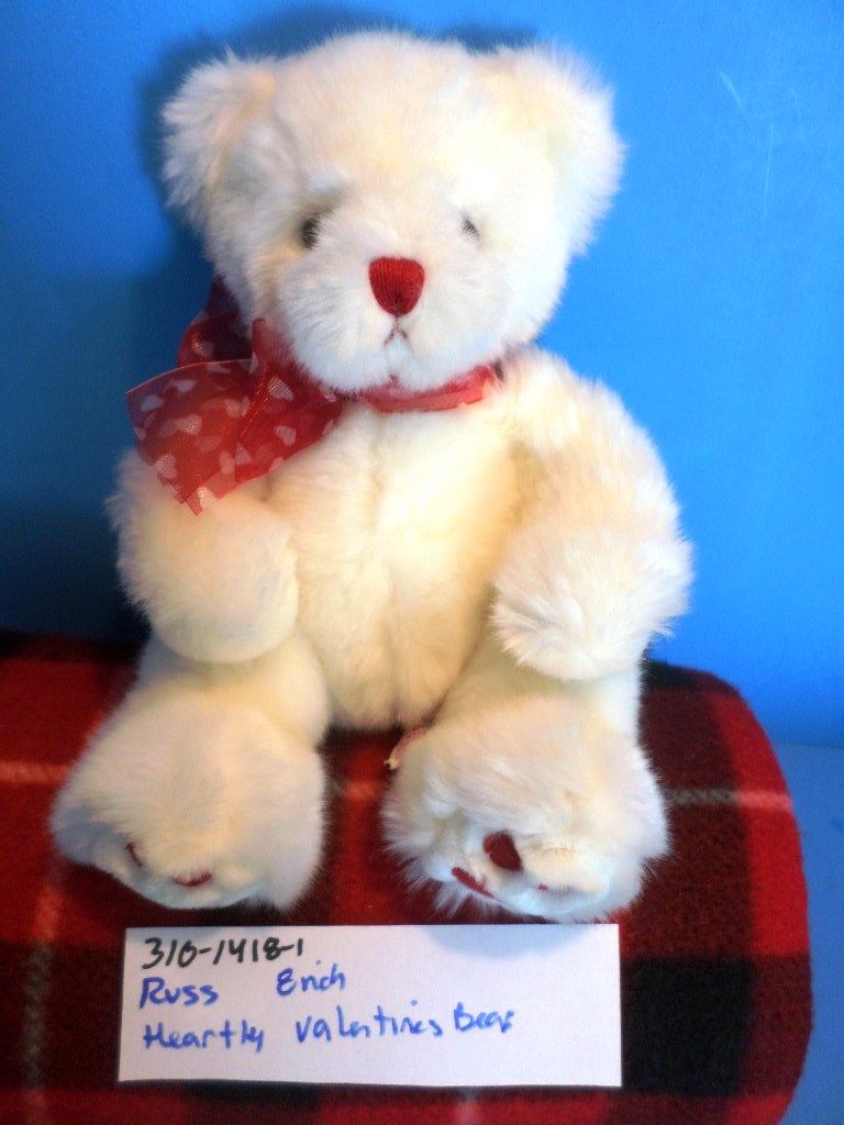 Russ Heartly White Valentines Teddy Bear Beanbag Plush